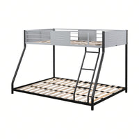 Heavy Duty Twin Over Full Bunk Bed Metal Frame with Wood Slats Safety Guardrail and Ladder 400LBS Capacity No Box Spring Needed