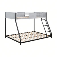 Heavy Duty Twin Over Full Bunk Bed Metal Frame with Wood Slats Safety Guardrail and Ladder 400LBS Capacity No Box Spring Needed