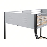 Heavy Duty Twin Over Full Bunk Bed Metal Frame with Wood Slats Safety Guardrail and Ladder 400LBS Capacity No Box Spring Needed