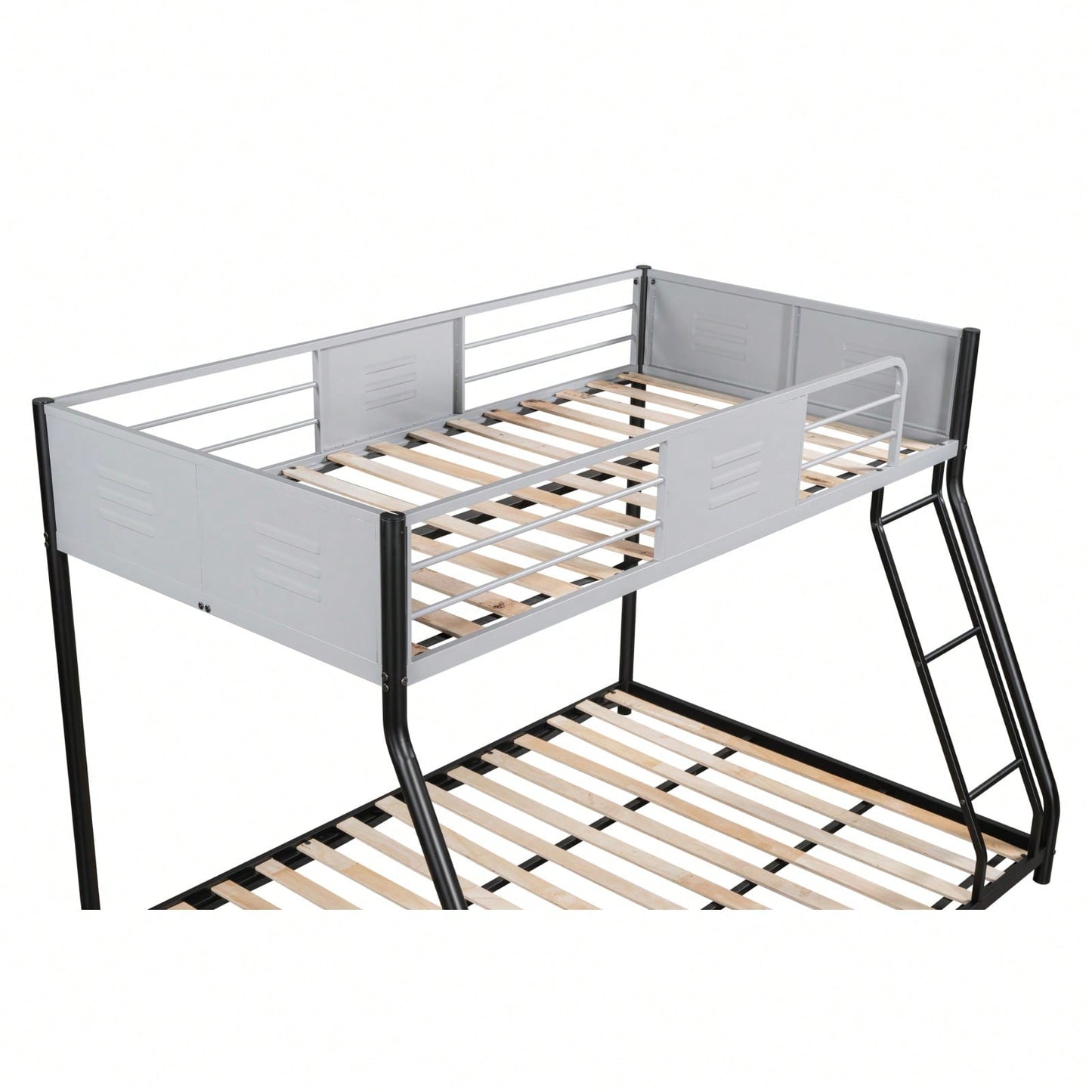 Heavy Duty Twin Over Full Bunk Bed Metal Frame with Wood Slats Safety Guardrail and Ladder 400LBS Capacity No Box Spring Needed