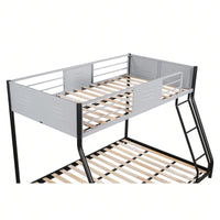 Heavy Duty Twin Over Full Bunk Bed Metal Frame with Wood Slats Safety Guardrail and Ladder 400LBS Capacity No Box Spring Needed