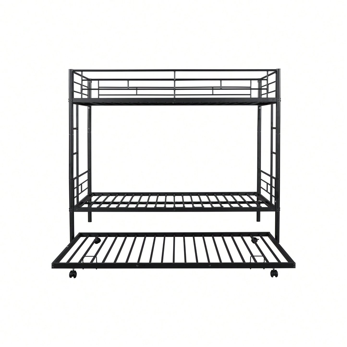 Twin Over Twin Metal Bunk Bed with Trundle Easy Assembly Safety Rails Extra Sleeping Space Noise Free Design