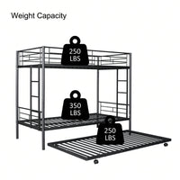 Twin Over Twin Metal Bunk Bed with Trundle Easy Assembly Safety Rails Extra Sleeping Space Noise Free Design