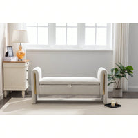 Velvet Upholstered Storage Bench with Gold Trim 53 Inch Wide Stylish Shoe Storage for Bedroom Living Room Entryway