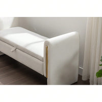 Velvet Upholstered Storage Bench with Gold Trim 53 Inch Wide Stylish Shoe Storage for Bedroom Living Room Entryway