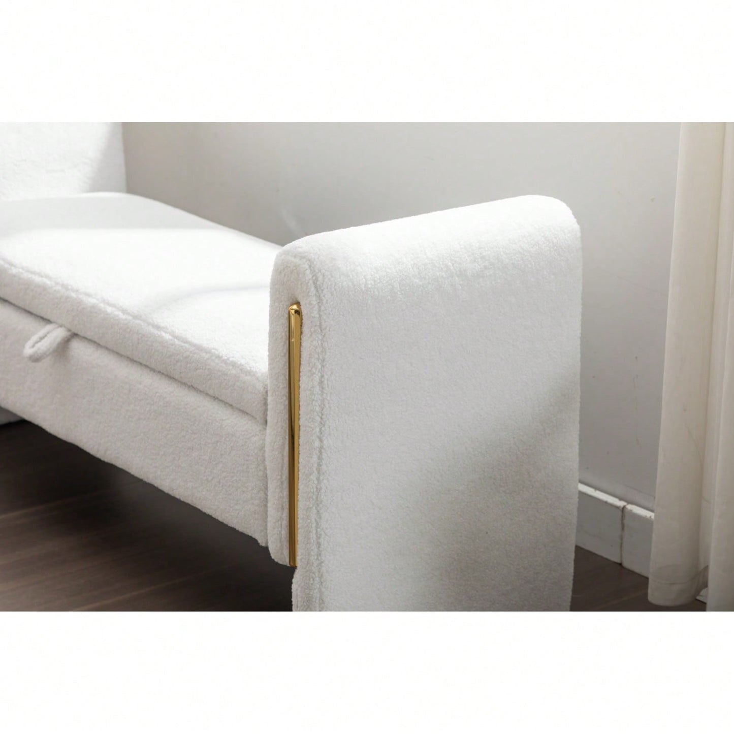 Velvet Upholstered Storage Bench with Gold Trim 53 Inch Wide Stylish Shoe Storage for Bedroom Living Room Entryway