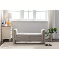 Velvet Upholstered Storage Bench with Gold Trim 53 Inch Wide Stylish Shoe Storage for Bedroom Living Room Entryway