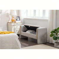 Velvet Upholstered Storage Bench with Gold Trim 53 Inch Wide Stylish Shoe Storage for Bedroom Living Room Entryway