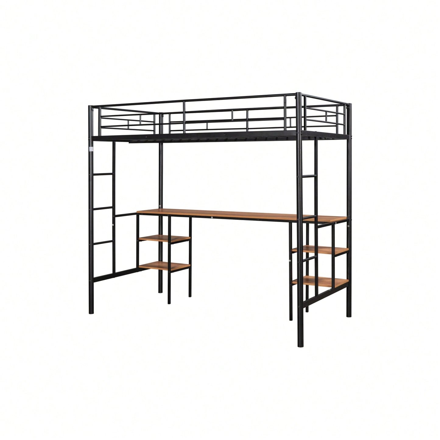 Twin Loft Bed with Desk and Shelves Metal Frame Heavy Duty Bunk Bed for Teens and Adults No Box Spring Required