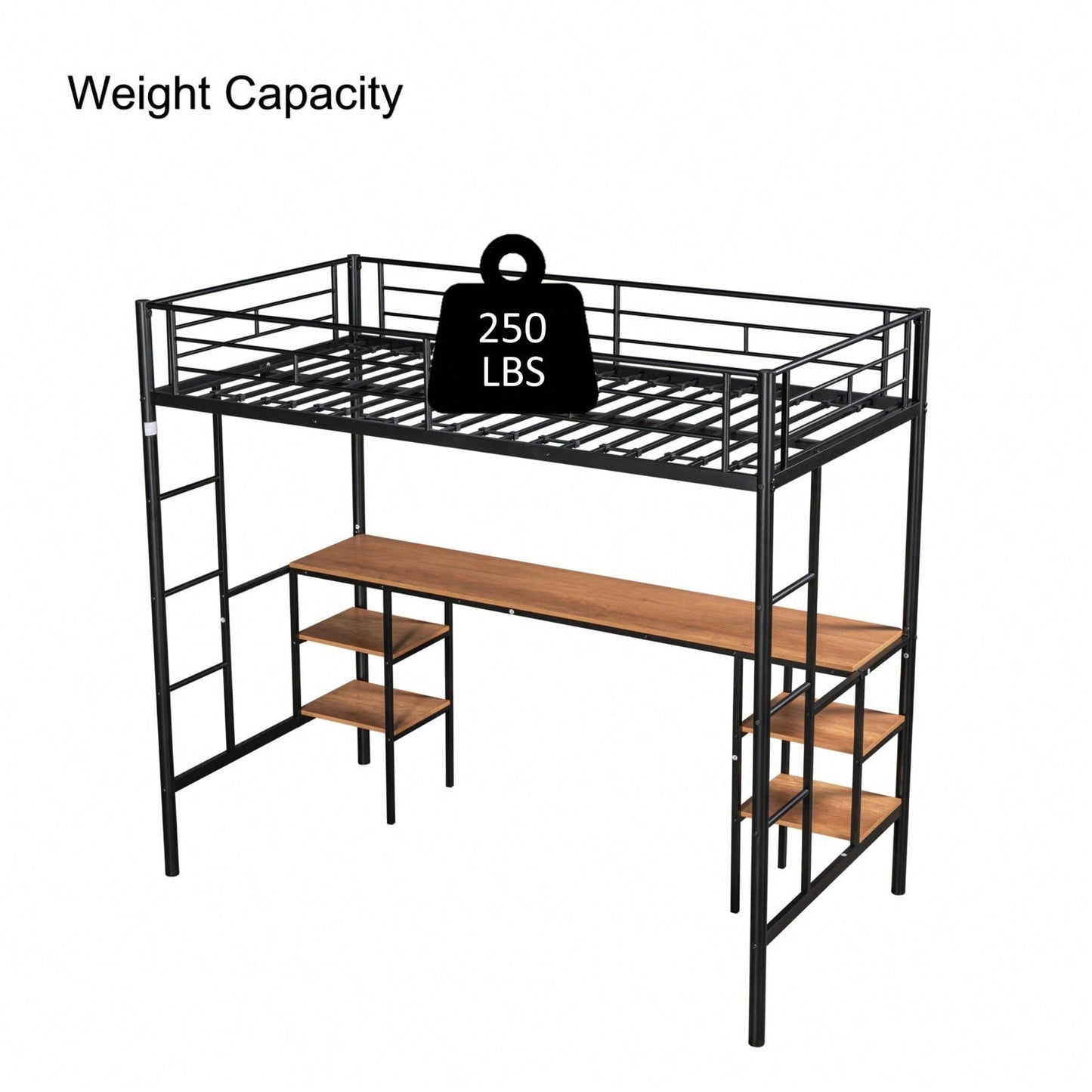 Twin Loft Bed with Desk and Shelves Metal Frame Heavy Duty Bunk Bed for Teens and Adults No Box Spring Required