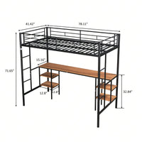 Twin Loft Bed with Desk and Shelves Metal Frame Heavy Duty Bunk Bed for Teens and Adults No Box Spring Required