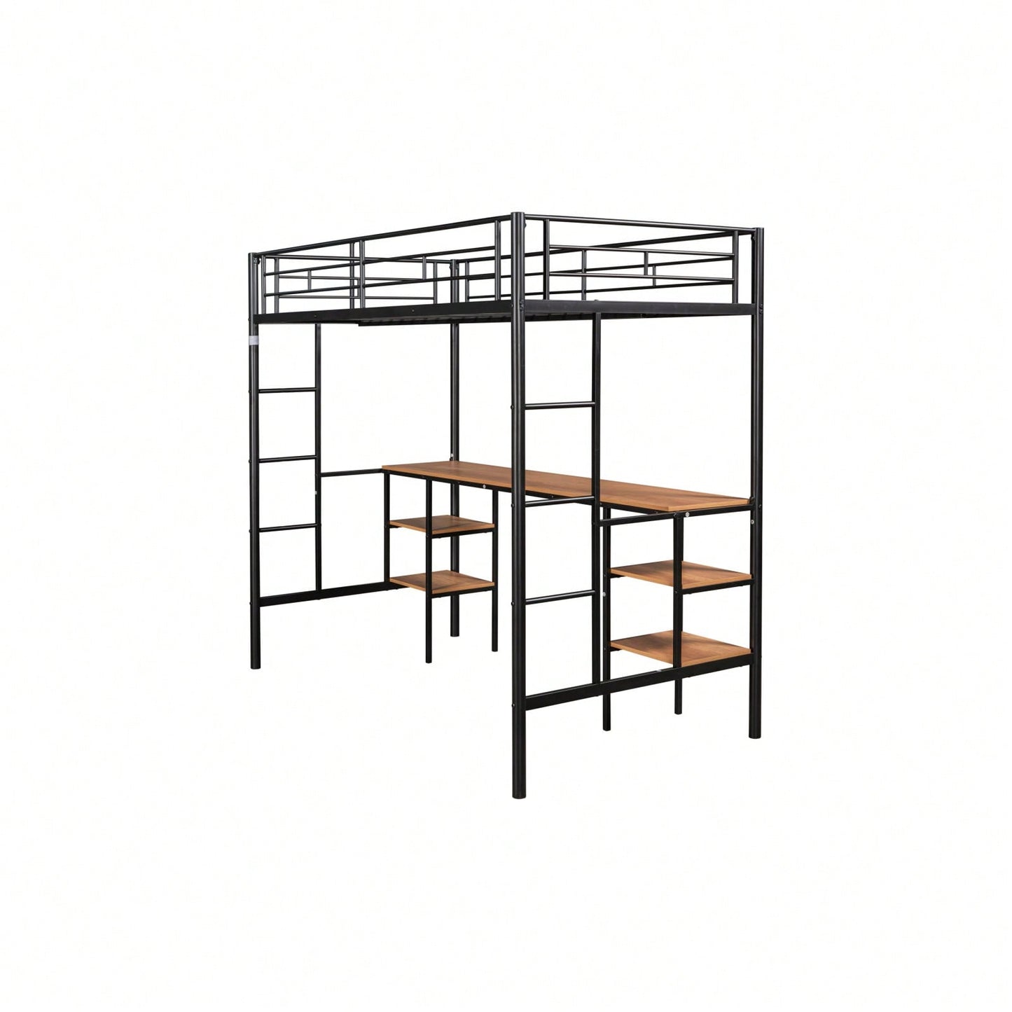 Twin Loft Bed with Desk and Shelves Metal Frame Heavy Duty Bunk Bed for Teens and Adults No Box Spring Required