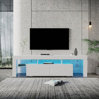 Modern 80 Inch TV Stand with 20 Color LED Lights Remote Control Gloss White Entertainment Center with Storage Drawers and Open Shelves