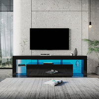 Modern 80 Inch TV Stand with 20 Color LED Lights Remote Control Gloss White Entertainment Center with Storage Drawers and Open Shelves