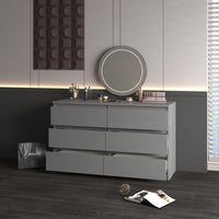 Modern Grey 6-Drawer Dresser Chest with Easy-Pull Handles for Spacious Bedroom Storage