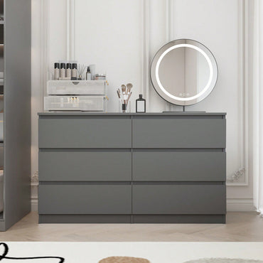 Modern Grey 6-Drawer Dresser Chest with Easy-Pull Handles for Spacious Bedroom Storage