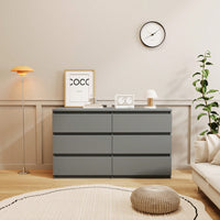 Modern Grey 6-Drawer Dresser Chest with Easy-Pull Handles for Spacious Bedroom Storage