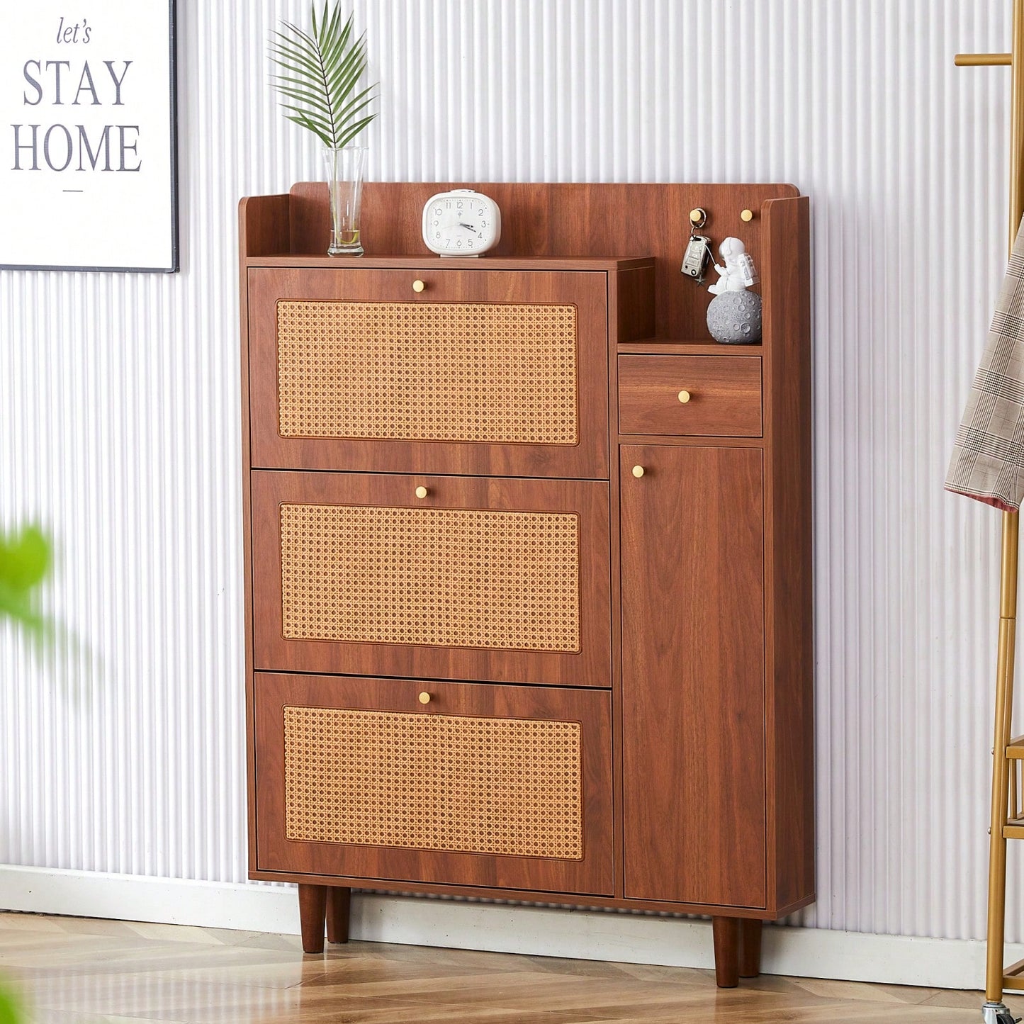 Japanese Rattan Minimalist Storage Cabinet for Shoes and Small Items Ideal for Corridors and Living Rooms