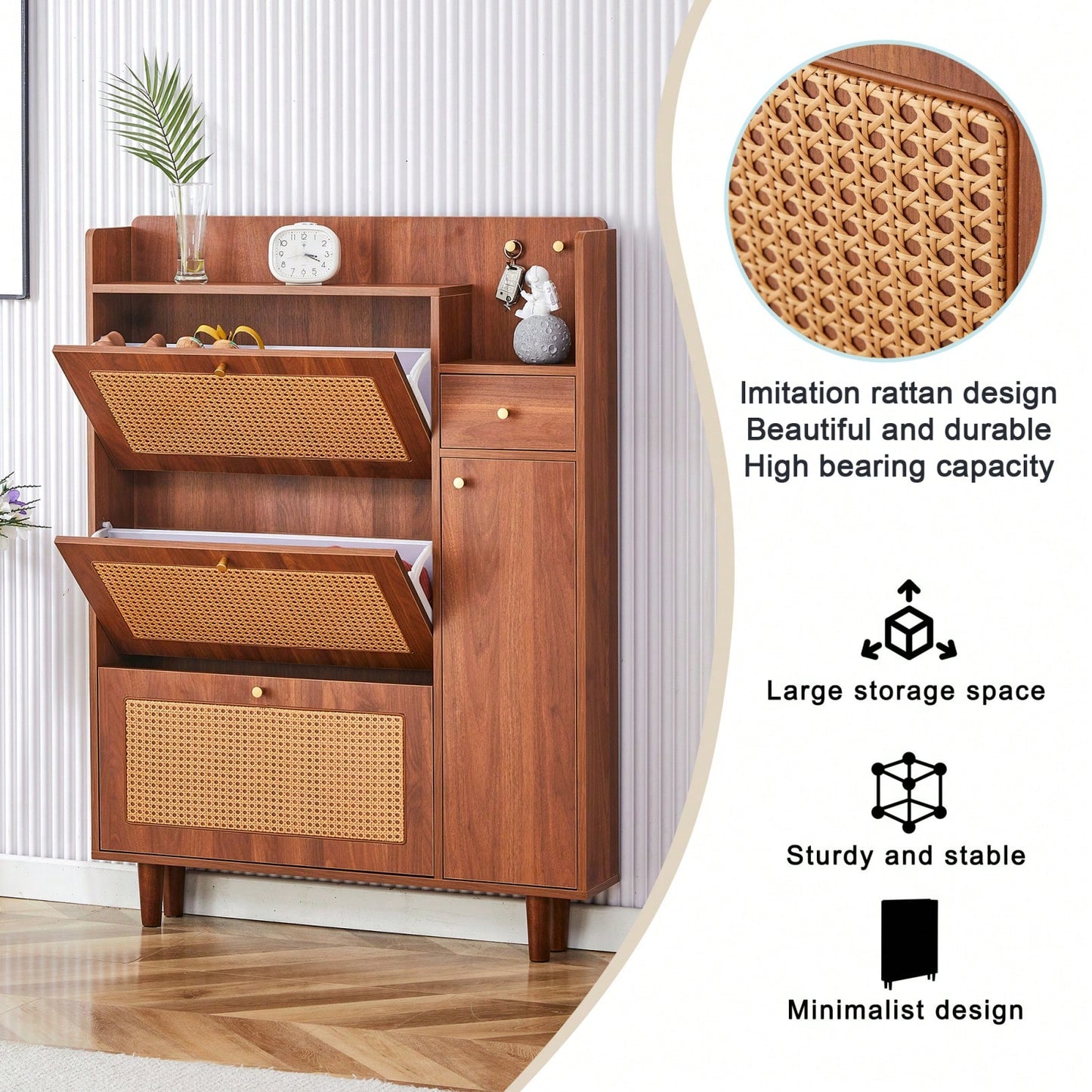 Japanese Rattan Minimalist Storage Cabinet for Shoes and Small Items Ideal for Corridors and Living Rooms