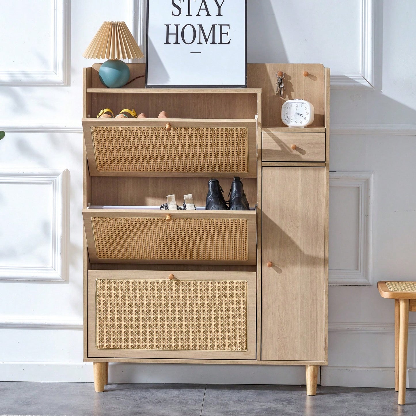 Japanese Rattan Minimalist Storage Cabinet for Shoes and Small Items Ideal for Corridors and Living Rooms