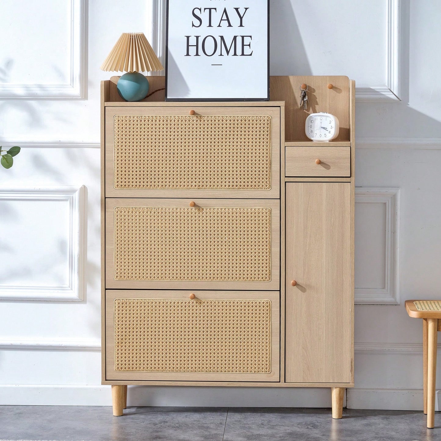 Japanese Rattan Minimalist Storage Cabinet for Shoes and Small Items Ideal for Corridors and Living Rooms