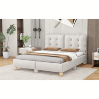 Modern Queen Upholstered Platform Bed Frame With Wood Slat Support, Button Tufted Headboard And No Box Spring Needed, Easy Assembly