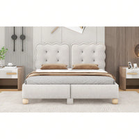 Modern Queen Upholstered Platform Bed Frame With Wood Slat Support, Button Tufted Headboard And No Box Spring Needed, Easy Assembly