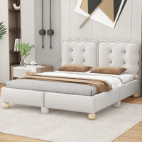 Modern Queen Upholstered Platform Bed Frame With Wood Slat Support, Button Tufted Headboard And No Box Spring Needed, Easy Assembly