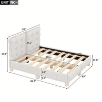 Modern Queen Upholstered Platform Bed Frame With Wood Slat Support, Button Tufted Headboard And No Box Spring Needed, Easy Assembly