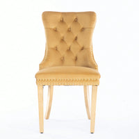 Luxury Velvet Dining Chairs Set of 2 Tufted Back Solid Wood Frame Gold Legs Nailhead Trim High Density Foam