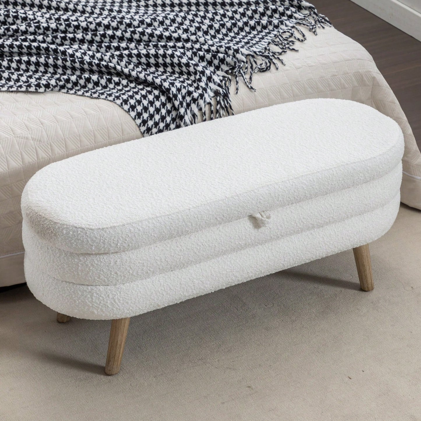 Velvet Fabric Storage Bench Bedroom Bench With Wood Legs For Living Room Bedroom Indoor