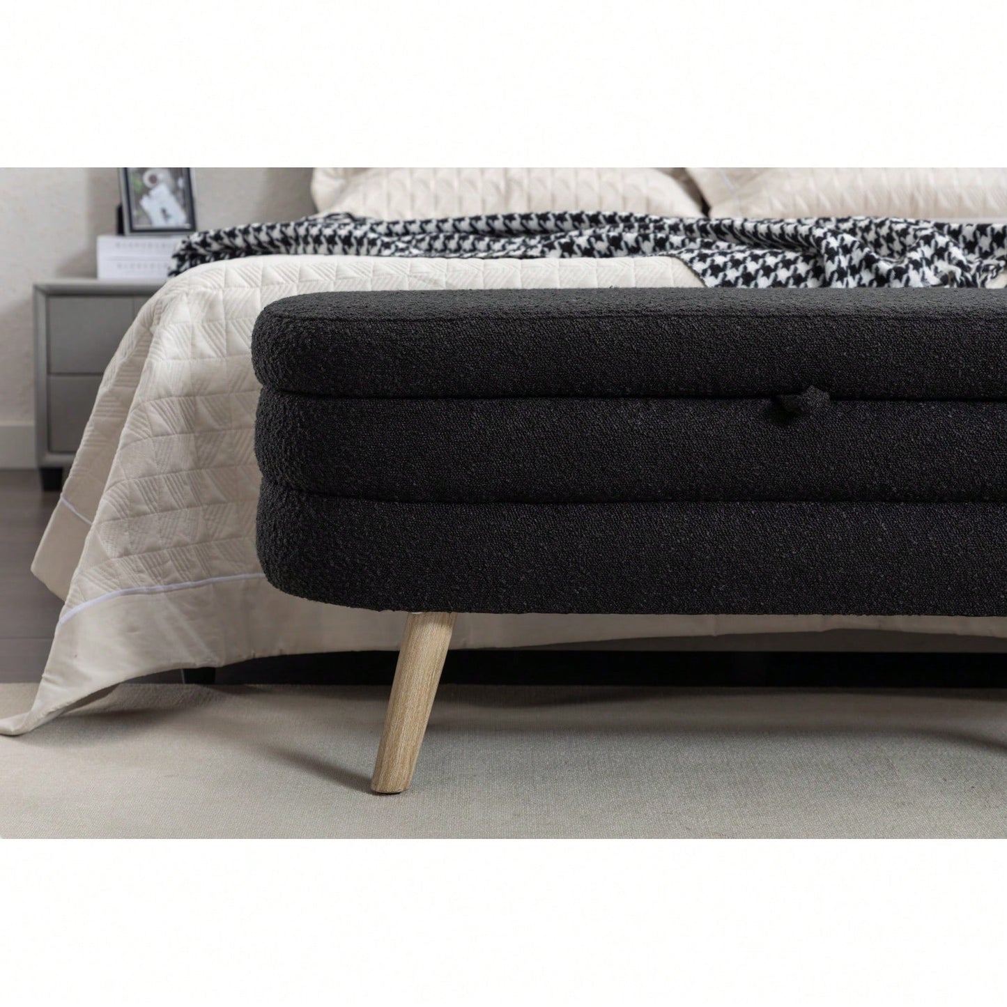 Velvet Fabric Storage Bench Bedroom Bench With Wood Legs For Living Room Bedroom Indoor