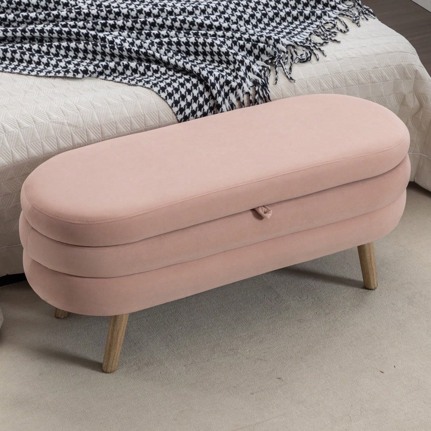 Velvet Fabric Storage Bench Bedroom Bench With Wood Legs For Living Room Bedroom Indoor