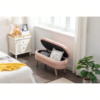 Velvet Fabric Storage Bench Bedroom Bench With Wood Legs For Living Room Bedroom Indoor