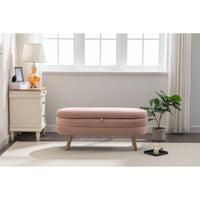 Velvet Fabric Storage Bench Bedroom Bench With Wood Legs For Living Room Bedroom Indoor