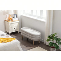 Velvet Fabric Storage Bench Bedroom Bench With Wood Legs For Living Room Bedroom Indoor