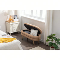 Velvet Fabric Storage Bench Bedroom Bench With Wood Legs For Living Room Bedroom Indoor