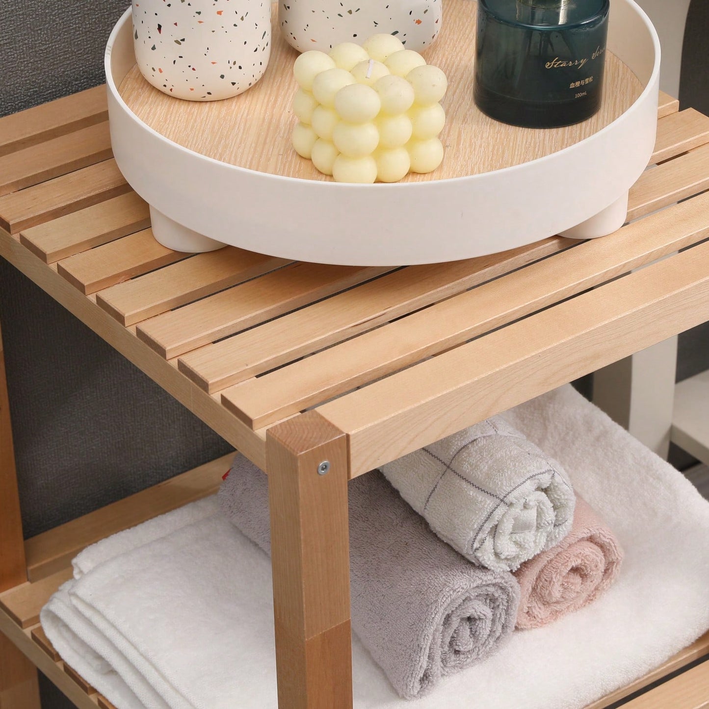 2-Tier Birch Bathroom Shelf - Narrow Shelving Unit