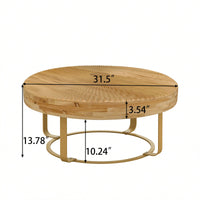 Modern Farmhouse Round Coffee Table with Carved Wood Top and Metal Legs for Living Room Office Easy Assembly 220lb Capacity