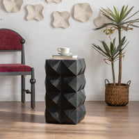 23.6" Rustic Embossed Coffee Table, 3D Pattern Design Vintage Cocktail Table, MDF Top & Solid Wood Legs, Easy Assembly, Black