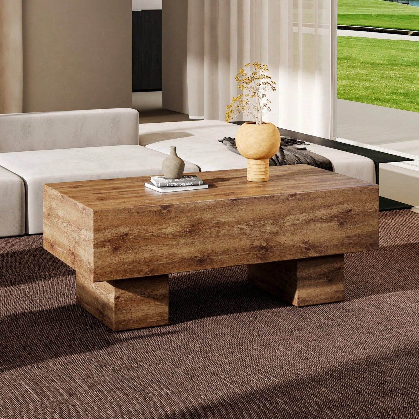 Modern Rectangular Coffee Table For Living Room, Stylish Wood Finish Cocktail Table With Spacious Surface For Decor, Easy Assembly