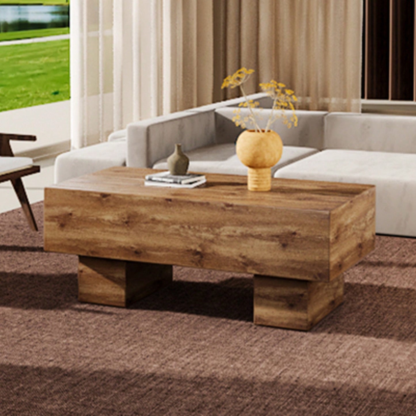 Modern Rectangular Coffee Table For Living Room, Stylish Wood Finish Cocktail Table With Spacious Surface For Decor, Easy Assembly