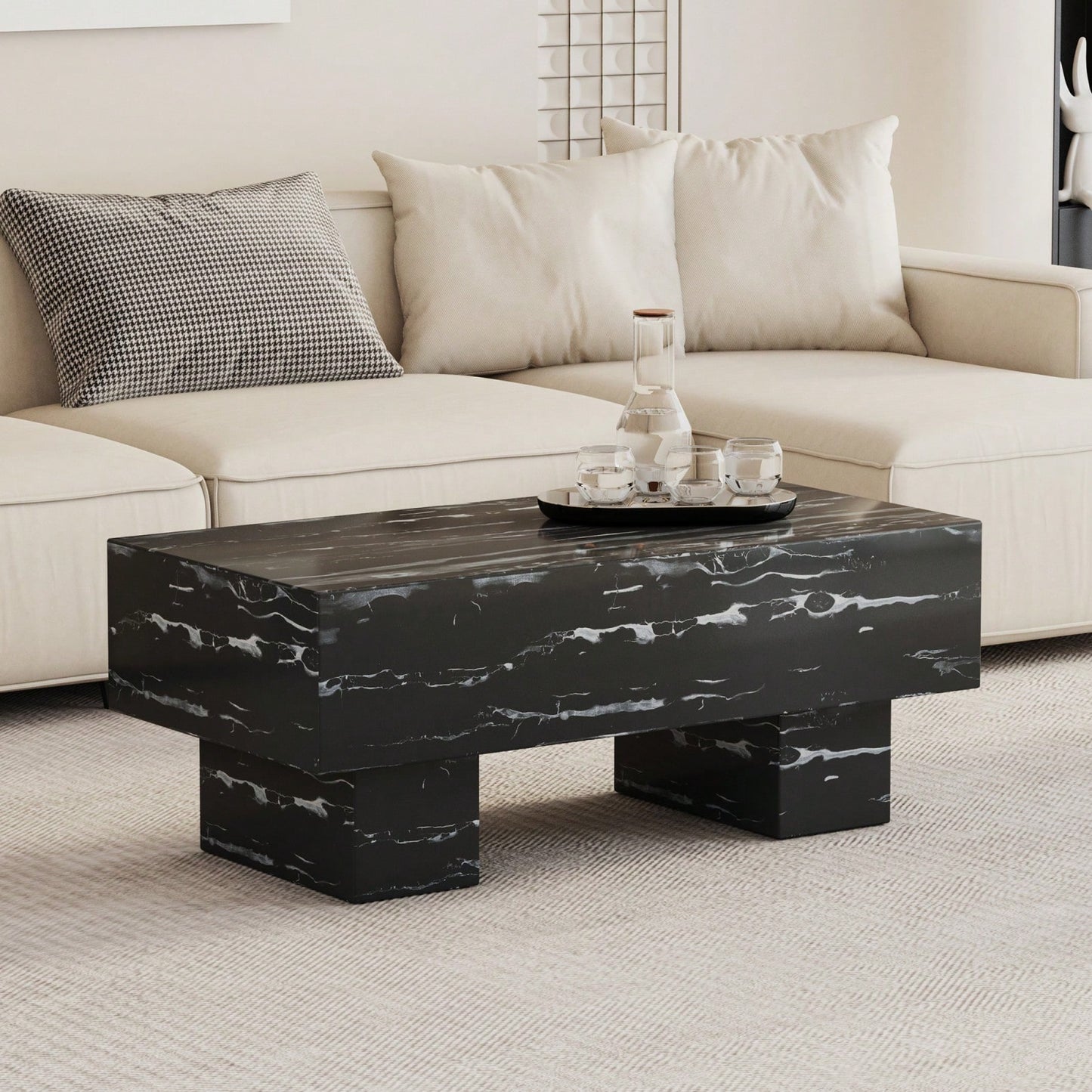 Modern Rectangular Coffee Table For Living Room, Stylish Wood Finish Cocktail Table With Spacious Surface For Decor, Easy Assembly