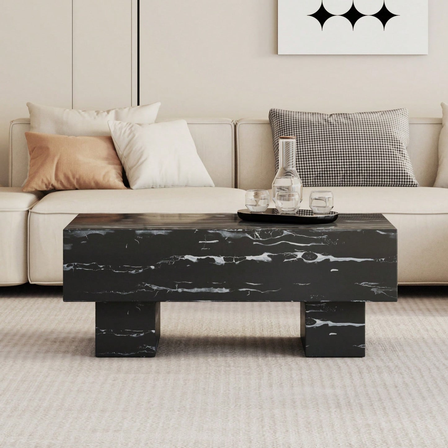 Modern Rectangular Coffee Table For Living Room, Stylish Wood Finish Cocktail Table With Spacious Surface For Decor, Easy Assembly