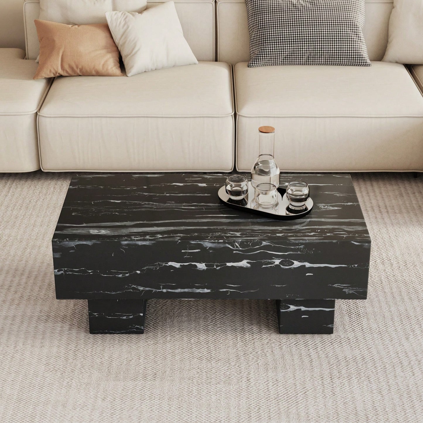 Modern Rectangular Coffee Table For Living Room, Stylish Wood Finish Cocktail Table With Spacious Surface For Decor, Easy Assembly