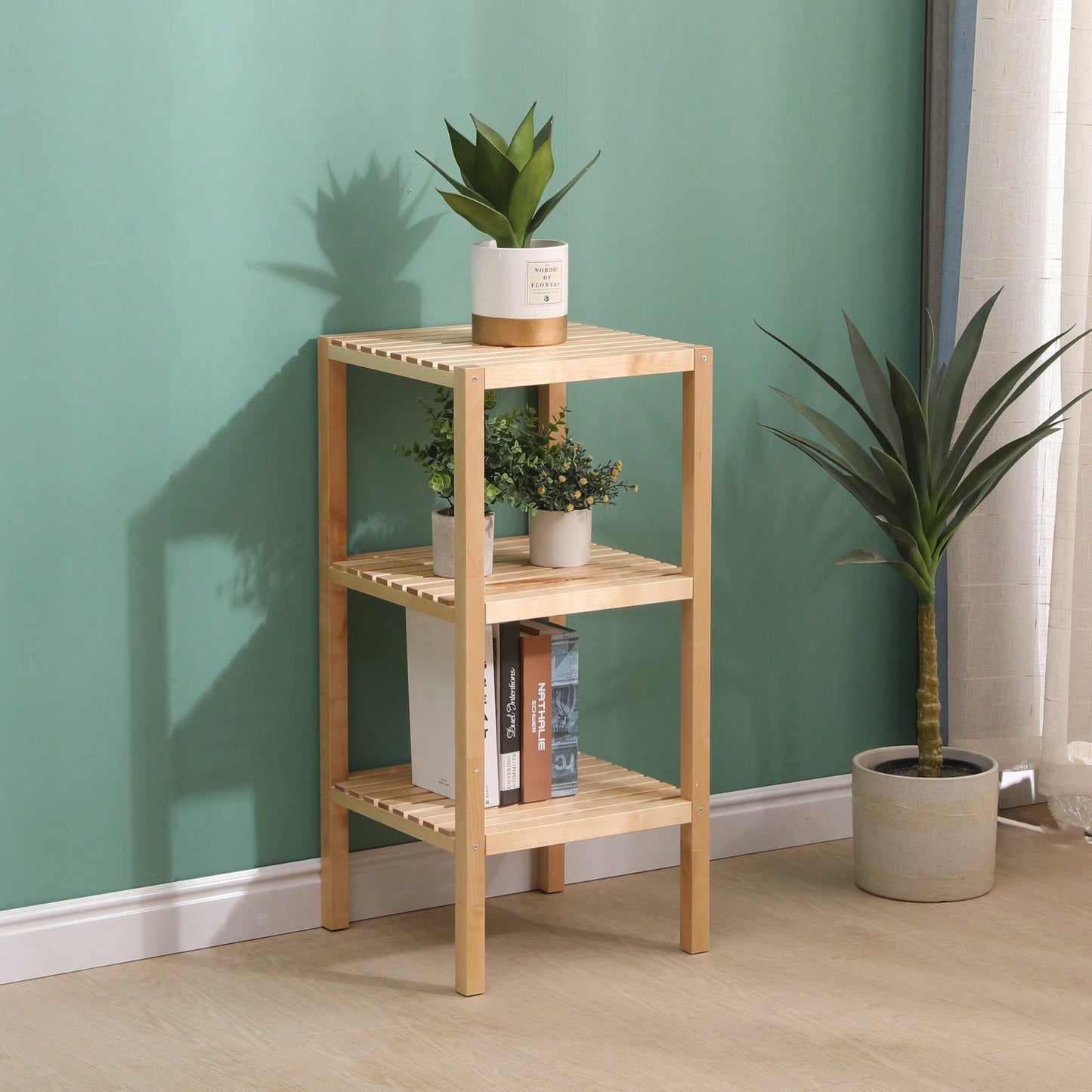 3-Tier Narrow Birch Bathroom Shelf Multifunctional Corner Storage Unit for Kitchen Living Room Bedroom Entryway