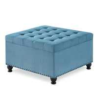 Large Storage Ottoman With Tufted Lid And Wooden Legs - Coffee Table Ottoman For Living Room, Bedroom