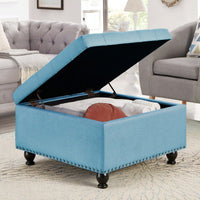 Large Storage Ottoman With Tufted Lid And Wooden Legs - Coffee Table Ottoman For Living Room, Bedroom