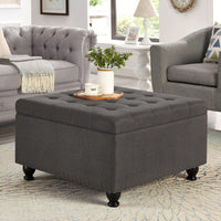 Large Storage Ottoman With Tufted Lid And Wooden Legs - Coffee Table Ottoman For Living Room, Bedroom