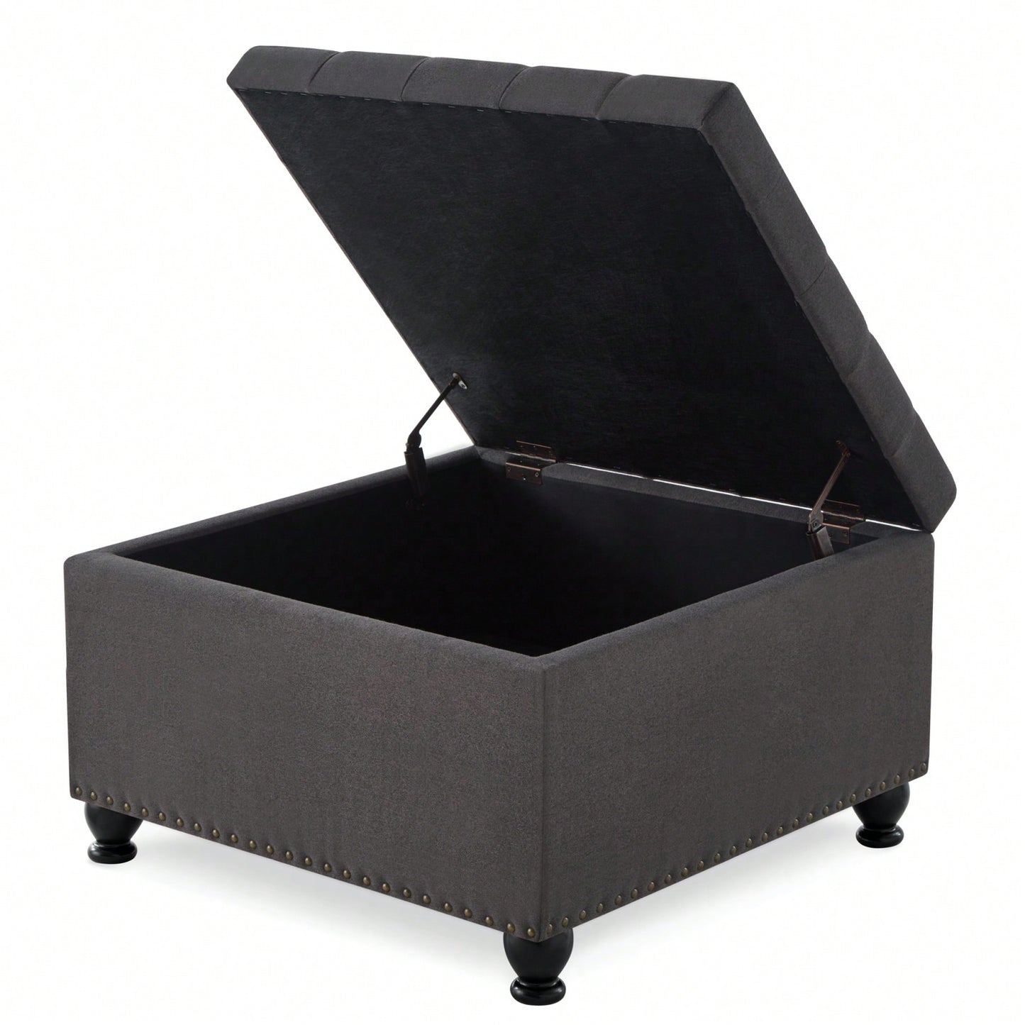 Large Storage Ottoman With Tufted Lid And Wooden Legs - Coffee Table Ottoman For Living Room, Bedroom